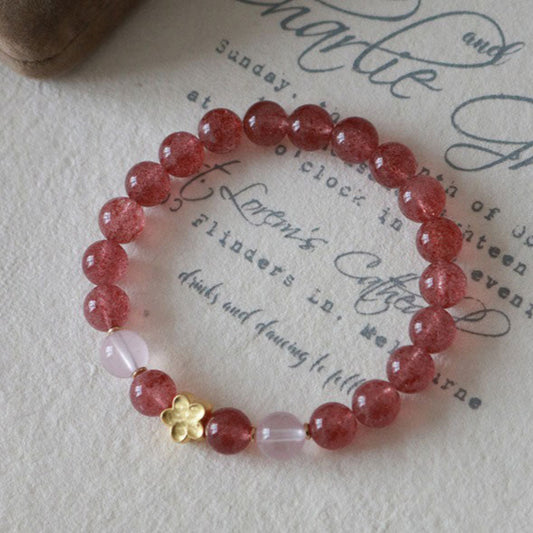 Natural Strawberry Quartz Bracelet |Pure Crystal Beads for Daily Wear