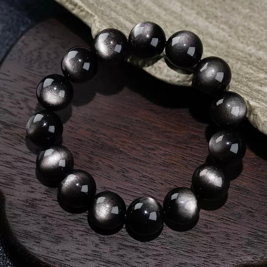 Natural Obsidian Double-Eye Bracelet| Black Crystal 14MM